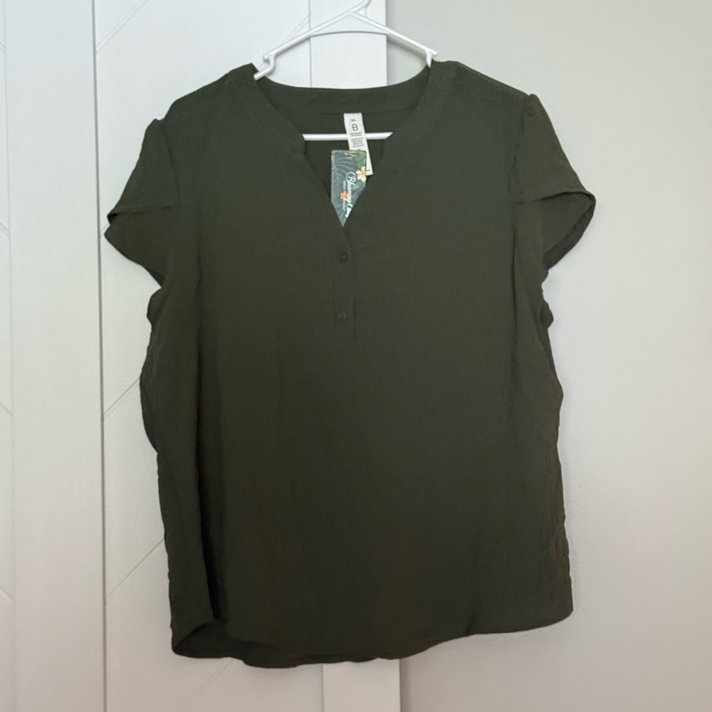 Blooming Jelly Olive Green Flutter Sleeve Blouse Size XL NWT - Picture 3 of 7